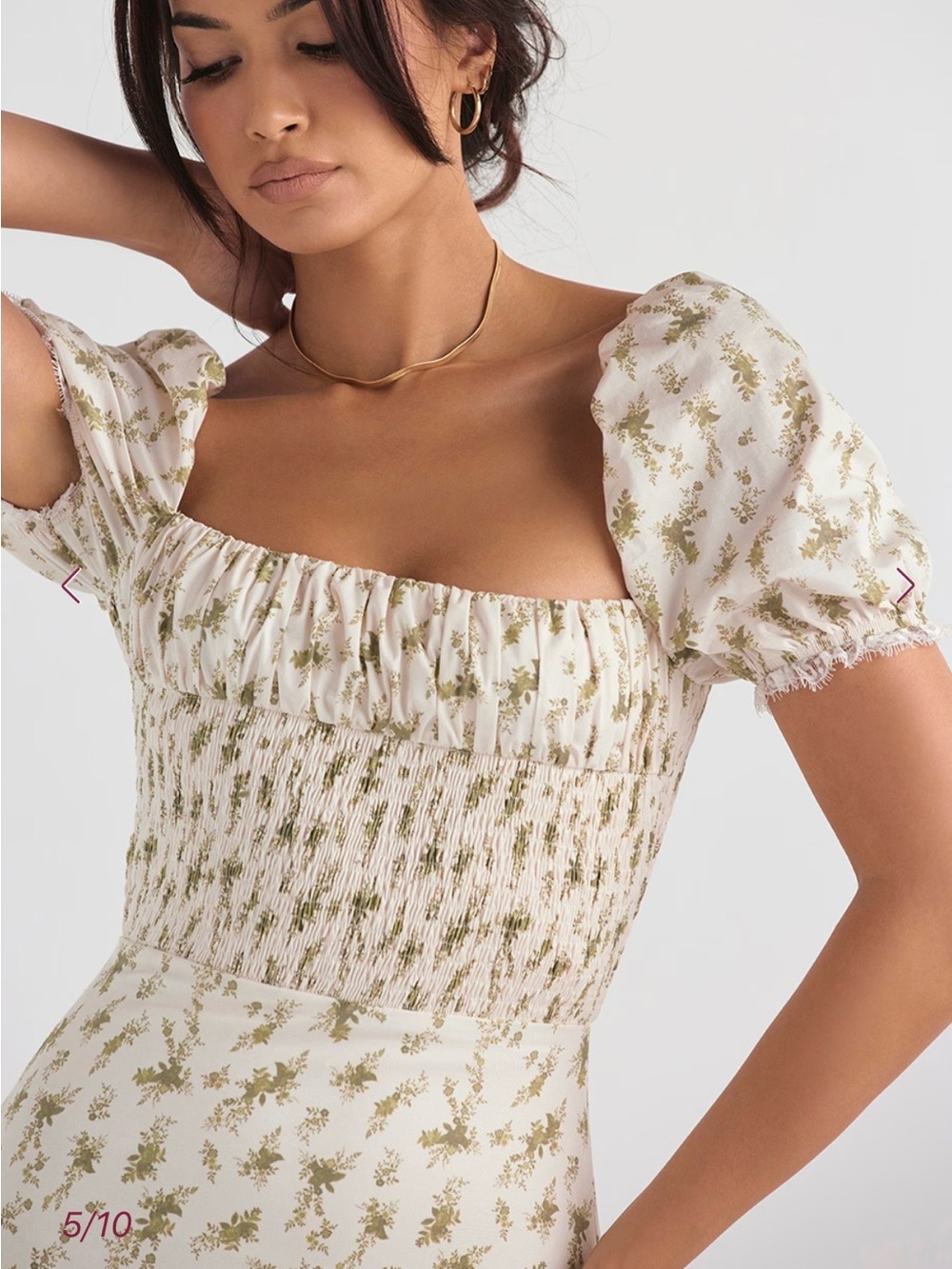 House of CB Cream Bellucci Garden Floral Puff-Sleeve Midi Dress - Picture 13 of 13
